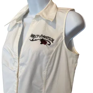 Harley Davidson Embroidered Rose Sleeveless Shirt L Biker Embroidered Roses Moto thumbnail 2