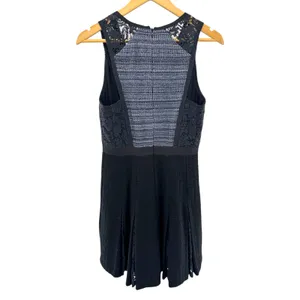 Rebecca Taylor Black Tweed Lace Trim V Neck Sleeveless Fit Flare Dress‎ Size 6 thumbnail 5