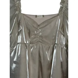 Altar'd State Babydoll Top Women Medium‎ Champagne Gold Metallic Puff Sleeve thumbnail 5