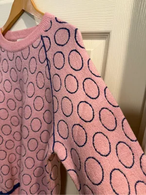 Pink Crewneck Sweater with Navy Polka Detail thumbnail 6