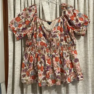 Torrid Georgette Eyelet Smocked Waist Puff Sleeve Top - 2X thumbnail 1