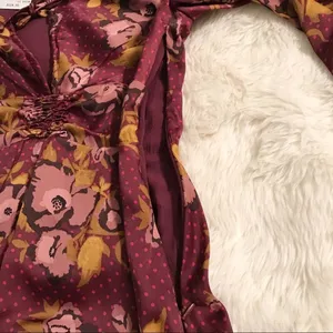 FREE PEOPLE Morning‎ Light Mini Dress Long Sleeve Floral Satin Purple Size 0 New thumbnail 12
