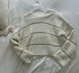 white & tan striped cropped sweater thumbnail 2