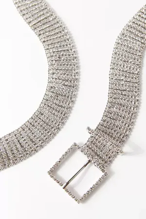 Urban Outfitters Glittery Sparkle Silver Zoe Statement Rhinestone Belt thumbnail 5