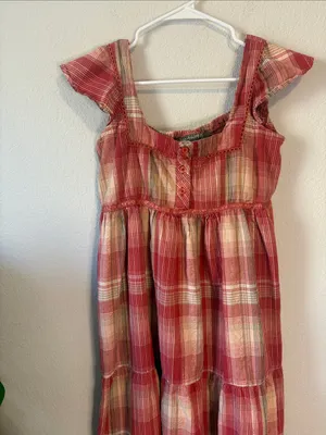 Vintage Jane Ashley Red Plaid Tiered midi dress with tie waist on back small thumbnail 3