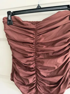 Brown Ruched Strapless Bodysuit Size M thumbnail 3