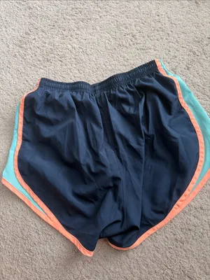 Nike Women's Navy Athletic Shorts with Aqua Panels and Coral Trim thumbnail 5