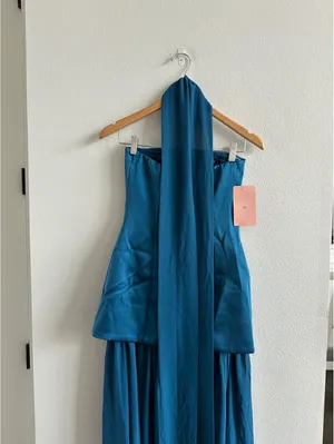 Anthropologie Mare Mare Natalie Strapless Stretch Satin Chiffon Maxi Dress XS thumbnail 5