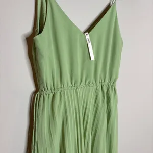 ASOS Design Pleated Cami Maxi Dress Drawstring Waist in Sage Green thumbnail 3