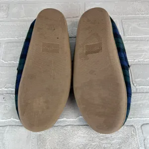 J Crew Slippers Womens 8 Green Blue Plaid Faux Shearling Fur Lining Moccasin thumbnail 10