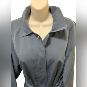 VTG L.L. Bean Traveler Belted Rain Trench Coat Dusty Blue Sz M Pockets Academia thumbnail 4