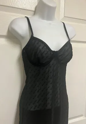 Black Flock Mesh Underwired Slip Dress thumbnail 8