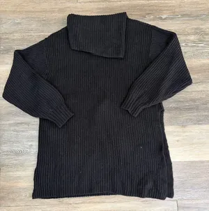 Free People Oversized Turtleneck Sweater Ribbed Knit Black Medium thumbnail 1