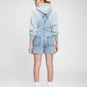 GAP Women's Distressed Denim Shortalls Washwell‎ Light Wash Overalls Medium thumbnail 3