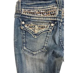 Miss Me Bootcut Womens Jeans Sz 27 Bling Rhinestone Distressed Denim Flap Pocket thumbnail 4