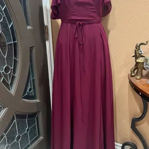 Lulus burgundy cold shoulder long dress thumbnail 2