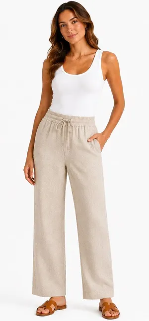 Quince Women 100% European Linen Pants Size Medium Flax Wide Leg Vacation Travel thumbnail 1