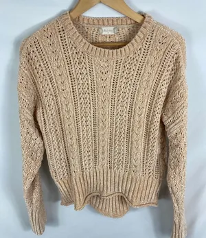 Altar'd State Plush Cable Knit Tan Sweater Size Medium thumbnail 1