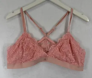 Aerie Pink Lace Bralette Crossover Straps Unlined Soft Cup‎ Bra XL thumbnail 1