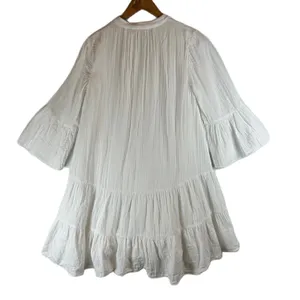 Faherty White Organic Cotton Gauze Tiered Bell Sleeve Mini Dress Small thumbnail 2