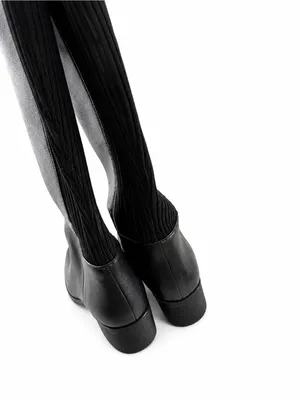Kenneth Cole Levon Black Rib Knit Leather Knee High Riding Boots 9 thumbnail 3