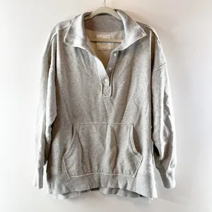 Aerie Vintage Popover Snap Button Polo Sweatshirt Gray Medium thumbnail 2