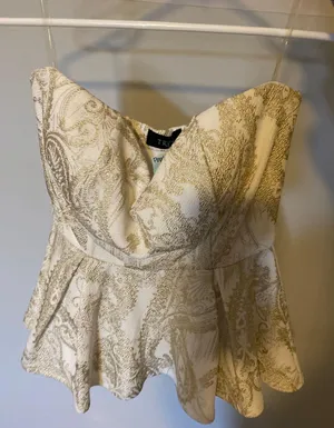 Boutique Strapless Gold And White Top thumbnail 1