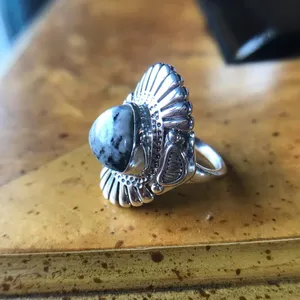 Natural White Buffalo Sterling Silver Ring Size 8 thumbnail 9