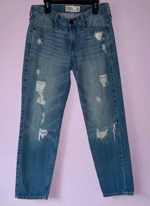 Abercrombie & Fitch Size 0 Boyfriend Straight Jean Distressed Blue Pants thumbnail 1
