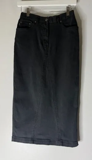 Lauren jeans co black maxi denim skirt back slit western boho size‎ 4P vintage thumbnail 1