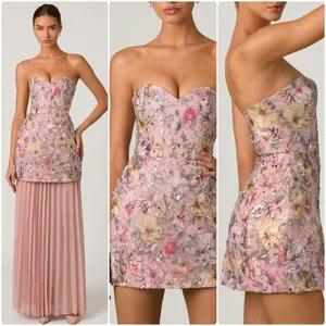 Oh Polly Galia Embellished Convertible Lace-Up Gown Dress Floral Pink size 6 New thumbnail 2