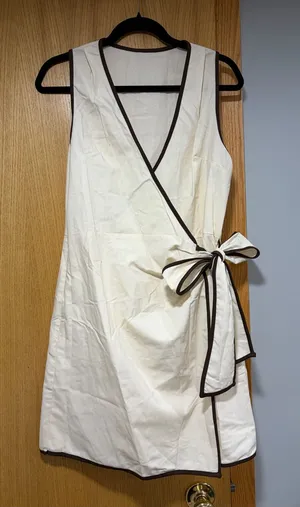 Commense Linen Blend Contrast Trim Wrap Dress thumbnail 1
