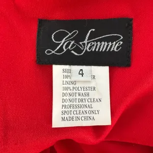 La Femme Gown Size 4 Red Asymmetrical Neck Strappy Back High Slit Evening Formal thumbnail 13