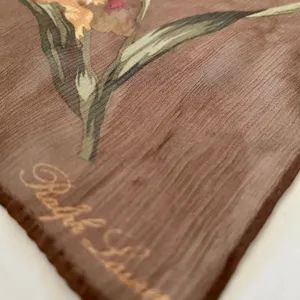 Vintage Ralph Lauren Floral Iris Print Autumnal Brown Silk Chiffon Long Scarf thumbnail 4