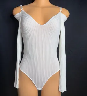 White forever 21 ribbed long sleeve bodysuit  thumbnail 1