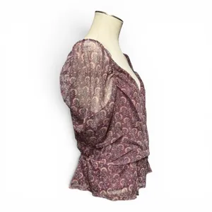 American Eagle Faux Wrap Cropped Blouse Top Sheer Purple Floral XL thumbnail 4