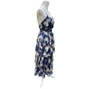 Lulus Cultivate Crushes Navy Floral Print Tiered Ruffled Midi Dress Size S thumbnail 5
