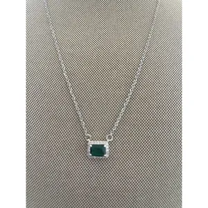 Square Zircon Women's Necklace Green Crystal Pendant thumbnail 3