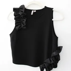 ASOS Ponte Crop Top With Satin Ruffle Detail thumbnail 8