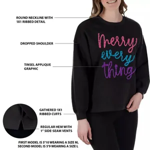 State Of Mine Sparkle Tinsel Merry Everything Sweatshirt W1421 Sz L thumbnail 3