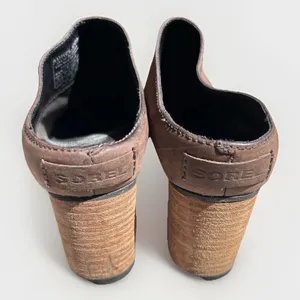 SOREL Addington Mule Boot Women 9 Slip Block Heel Brown Leather Shoes Boho thumbnail 6