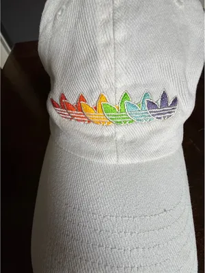Adidas White Baseball Cap with Rainbow Trefoil Logo and 'Love Unites' Embroidery thumbnail 2