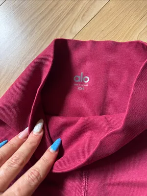 ALO Yoga Ribbed High-Waist Bike Shorts in Romance Red thumbnail 3