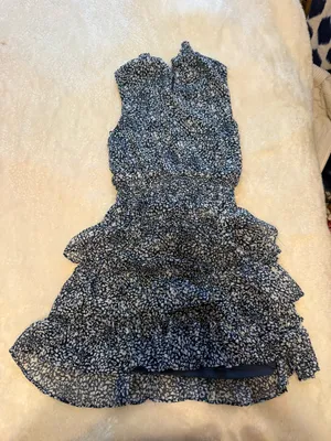 Navy Blue and White Print Dress, 1State, Ruffles Skirt Bottom thumbnail 2