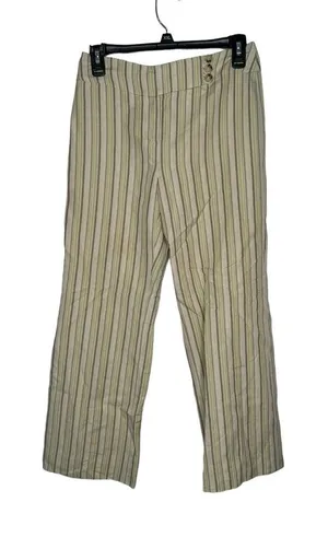 Loft Ann Taylor Women's Pants Striped Flared Leg Mid-Rise ‎ Linen Blend Size 0 thumbnail 1