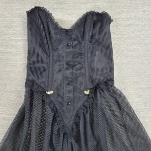 VTG E Bole Gothic Corset Lingerie Dress Small Black Sheer Mesh Maxi Grunge NEW thumbnail 4