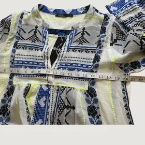 Devotion Twins Ella Dress Blue White Neon Yellow Embroidered Tiered Tunic Medium thumbnail 7