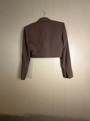 Zara Cropped Shoulder Pad Blazer in Brown thumbnail 3