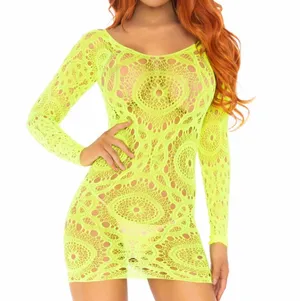 Leg Avenue Neon Yellow Lace Swim Cover-Up Or Lingerie thumbnail 5