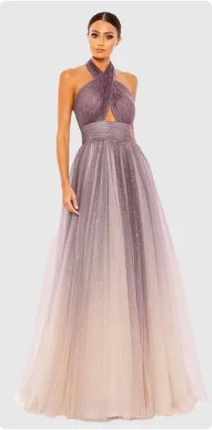 Mac Duggal 20376 Glitter Ombre Halter Neck Ballgown Maxi Dress size 8 Purple New thumbnail 1